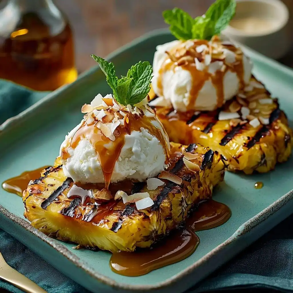 Juicy Grilled Pineapple with Ice Cream - step by step